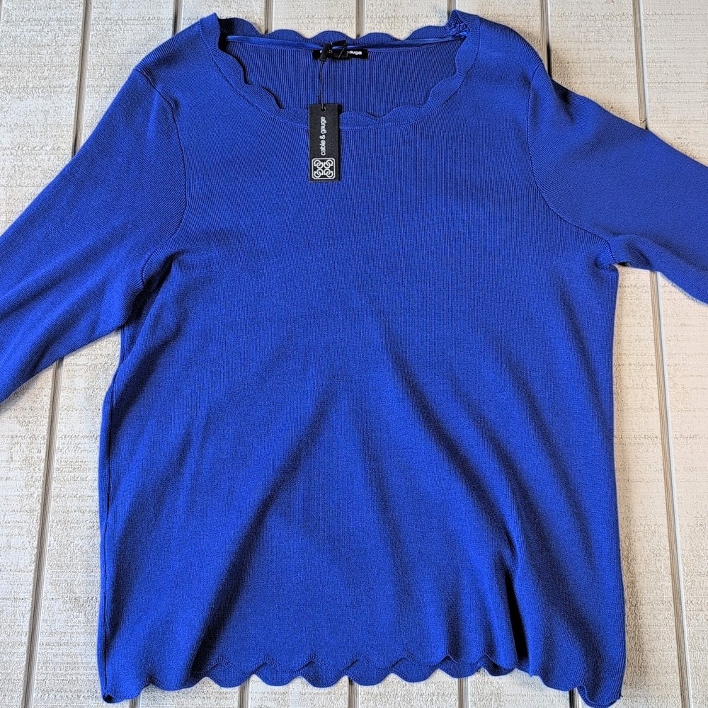 Cable & Gauge Womens XL 1X Blue Knit Sweater Top Blouse Long Sleeve Sleeve - New - Picture 2 of 6